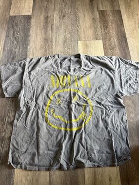 NIRVANA urban Gray Tee with Yellow Smiley Graphic